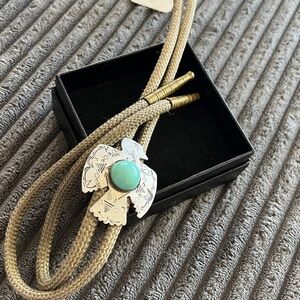 Southwestern Turquoise Bolo Tie with Silver-Tone Eagle